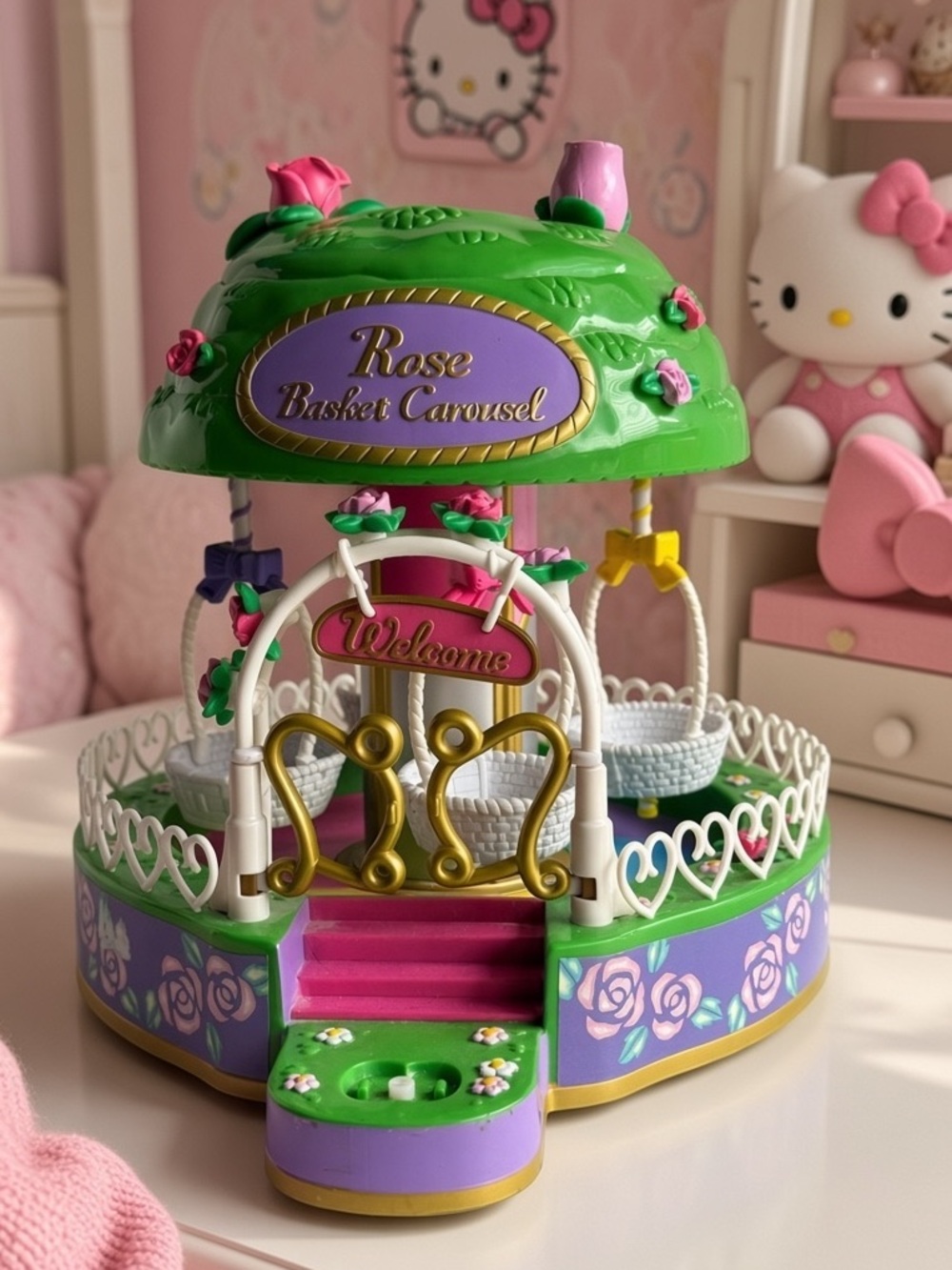 Sanrio Hello Kitty Rose Basket Carousel 2001 Bandai Works